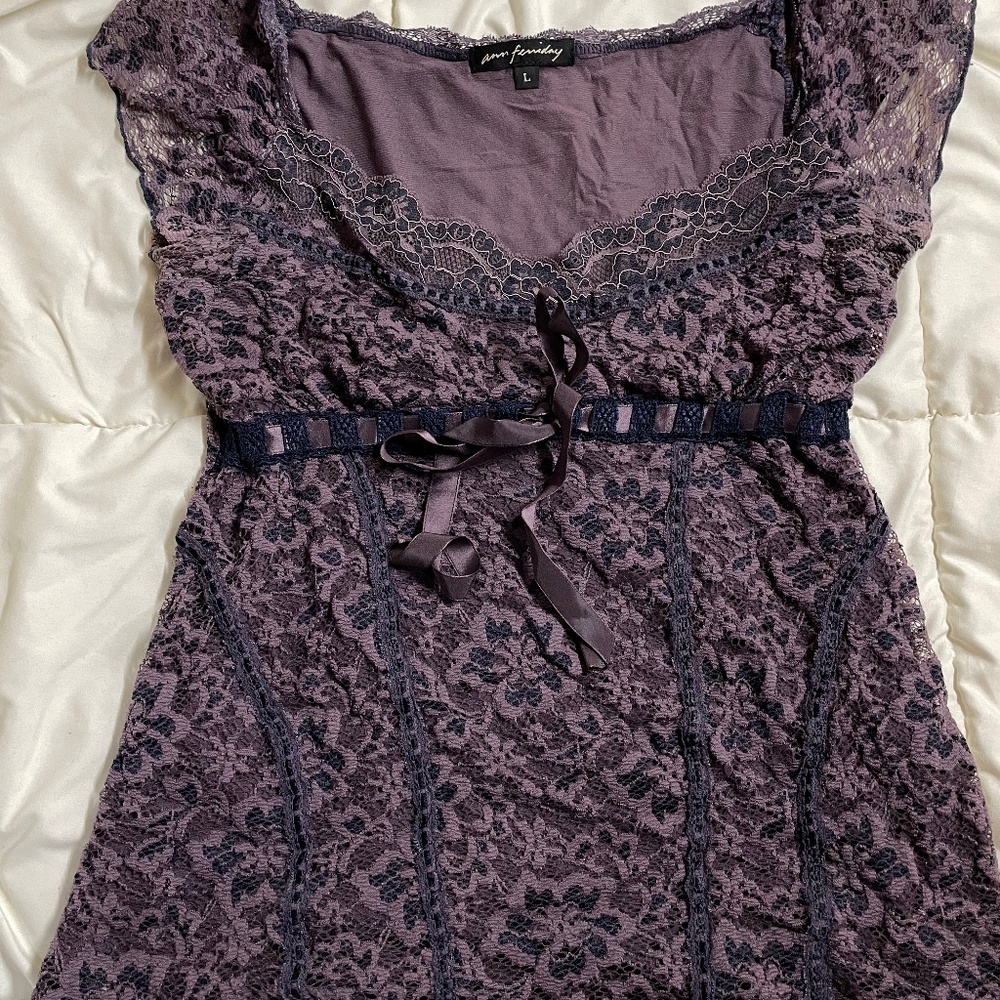 Ann Ferriday Purple lace empire waist/baby doll corset style top